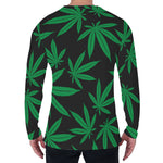 Green And Black Cannabis Leaf Print Men's Long Sleeve T-Shirt