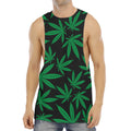 Green And Black Cannabis Leaf Print Men's Muscle Tank Top