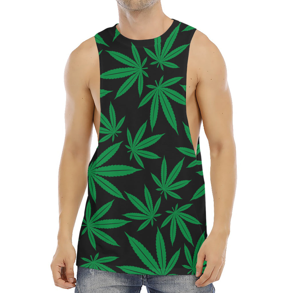 Green And Black Cannabis Leaf Print Men's Muscle Tank Top