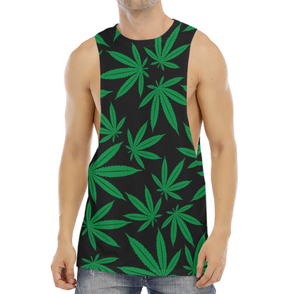 Green And Black Cannabis Leaf Print Men's Muscle Tank Top