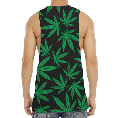 Green And Black Cannabis Leaf Print Men's Muscle Tank Top