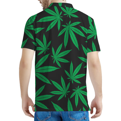 Green And Black Cannabis Leaf Print Men's Polo Shirt