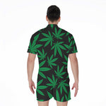 Green And Black Cannabis Leaf Print Men's Rompers