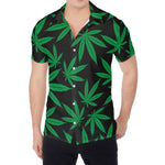 Green And Black Cannabis Leaf Print Men's Shirt