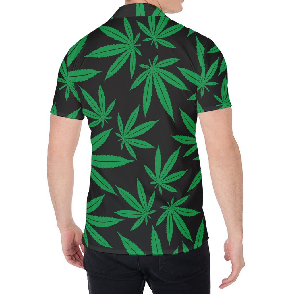 Green And Black Cannabis Leaf Print Men's Shirt