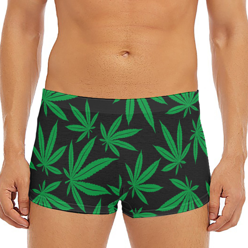 Green And Black Cannabis Leaf Print Men's Short Boxer Briefs