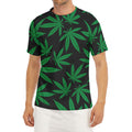 Green And Black Cannabis Leaf Print Men's Short Sleeve Rash Guard