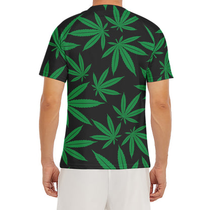 Green And Black Cannabis Leaf Print Men's Short Sleeve Rash Guard