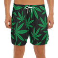 Green And Black Cannabis Leaf Print Men's Split Running Shorts