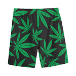 Green And Black Cannabis Leaf Print Men's Sports Shorts