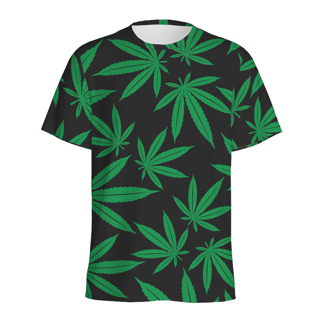 Green And Black Cannabis Leaf Print Men's Sports T-Shirt