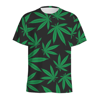 Green And Black Cannabis Leaf Print Men's Sports T-Shirt
