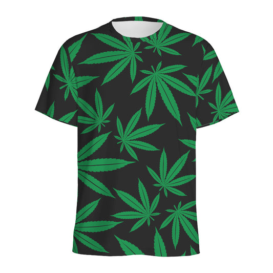 Green And Black Cannabis Leaf Print Men's Sports T-Shirt