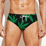 Green And Black Cannabis Leaf Print Men's Swim Briefs