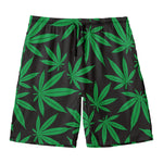 Green And Black Cannabis Leaf Print Men's Swim Trunks