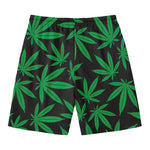 Green And Black Cannabis Leaf Print Men's Swim Trunks