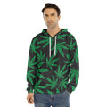 Green And Black Cannabis Leaf Print Men's Velvet Pullover Hoodie