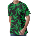 Green And Black Cannabis Leaf Print Men's Velvet T-Shirt