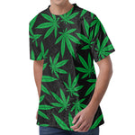 Green And Black Cannabis Leaf Print Men's Velvet T-Shirt