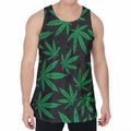 Green And Black Cannabis Leaf Print Men's Velvet Tank Top