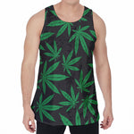 Green And Black Cannabis Leaf Print Men's Velvet Tank Top