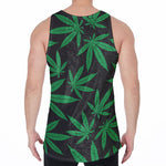 Green And Black Cannabis Leaf Print Men's Velvet Tank Top