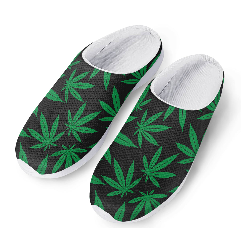 Green And Black Cannabis Leaf Print Mesh Casual Shoes