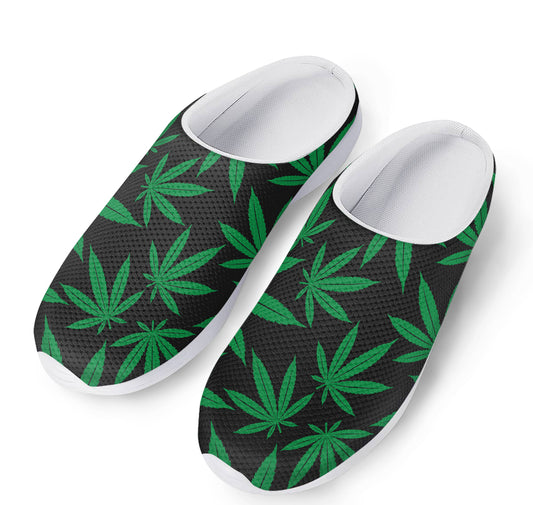 Green And Black Cannabis Leaf Print Mesh Casual Shoes