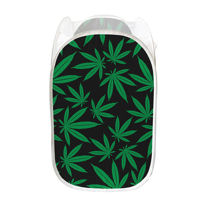 Green And Black Cannabis Leaf Print Mesh Laundry Hamper