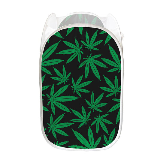 Green And Black Cannabis Leaf Print Mesh Laundry Hamper