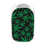 Green And Black Cannabis Leaf Print Mesh Laundry Hamper