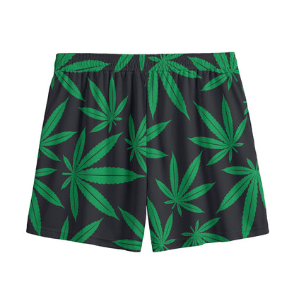 Green And Black Cannabis Leaf Print Mesh Shorts