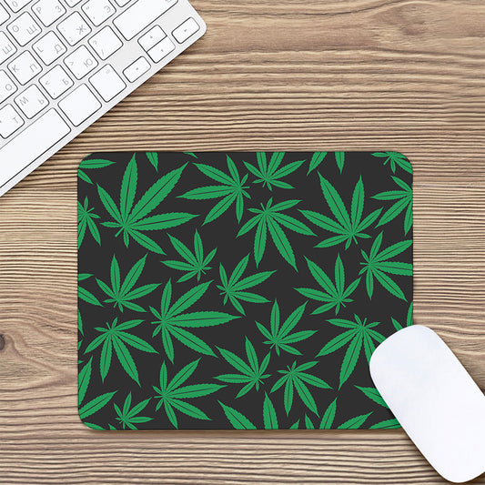 Green And Black Cannabis Leaf Print Mouse Pad