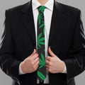 Green And Black Cannabis Leaf Print Necktie