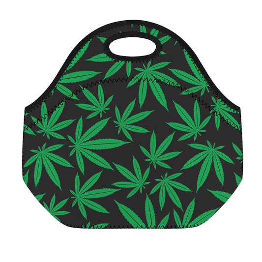 Green And Black Cannabis Leaf Print Neoprene Lunch Bag