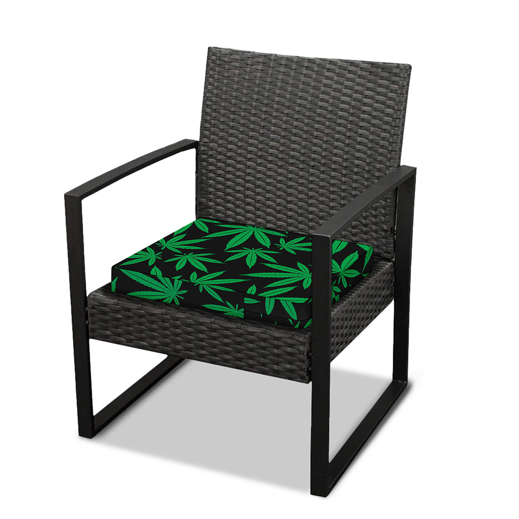 Green And Black Cannabis Leaf Print Outdoor Seat Cushion Cover