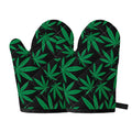 Green And Black Cannabis Leaf Print Oven Mitts