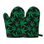 Green And Black Cannabis Leaf Print Oven Mitts