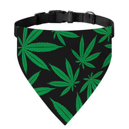 Green And Black Cannabis Leaf Print Over The Collar Dog Bandana