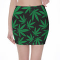 Green And Black Cannabis Leaf Print Pencil Mini Skirt
