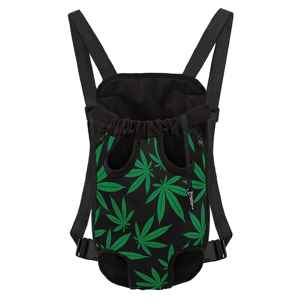 Green And Black Cannabis Leaf Print Pet Carrier Backpack