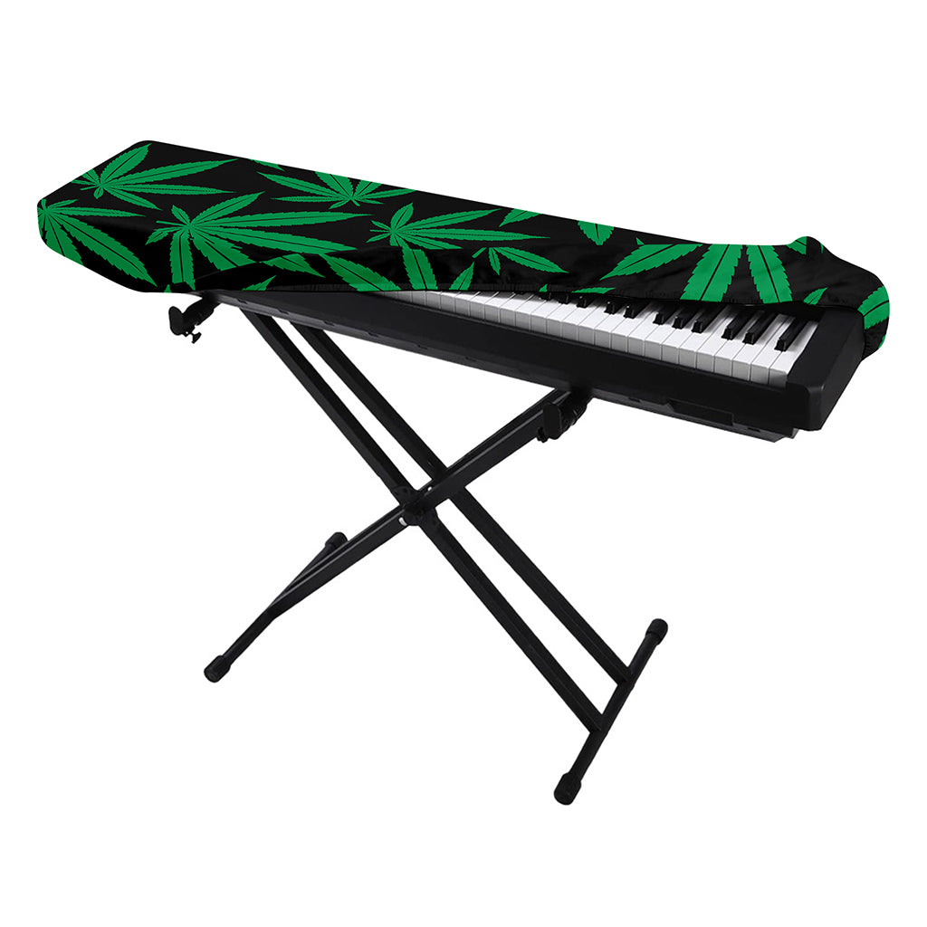Green And Black Cannabis Leaf Print Piano Keyboard Cover