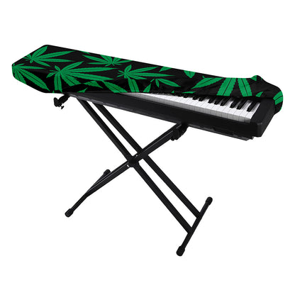 Green And Black Cannabis Leaf Print Piano Keyboard Cover