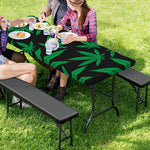 Green And Black Cannabis Leaf Print Picnic Table Cover