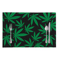 Green And Black Cannabis Leaf Print Placemat