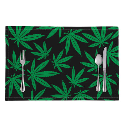 Green And Black Cannabis Leaf Print Placemat