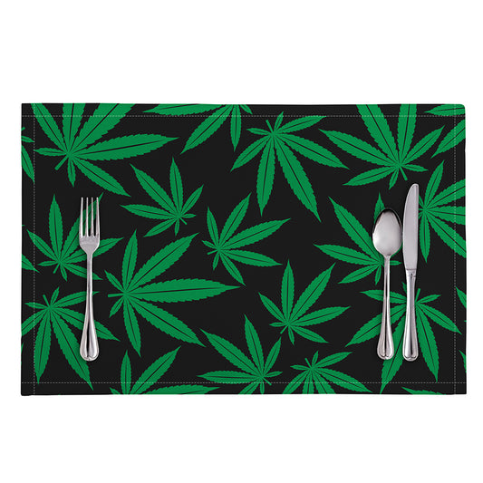 Green And Black Cannabis Leaf Print Placemat