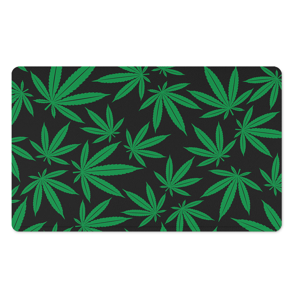 Green And Black Cannabis Leaf Print Polyester Doormat
