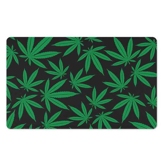 Green And Black Cannabis Leaf Print Polyester Doormat