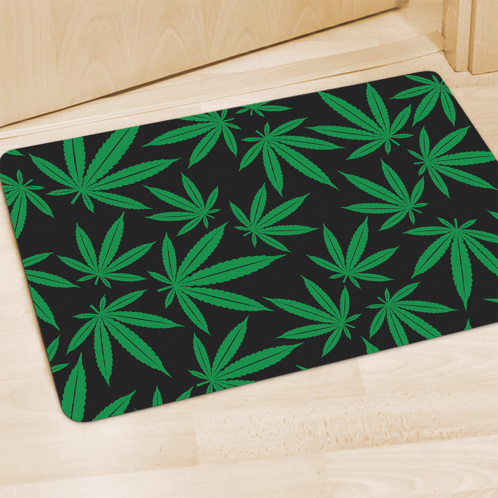 Green And Black Cannabis Leaf Print Polyester Doormat